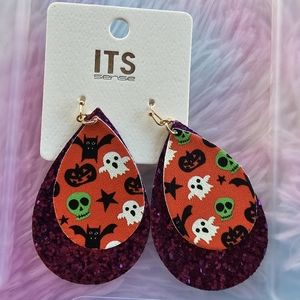 ITS Sense Orange and Purple Glitter Halloween Earrings